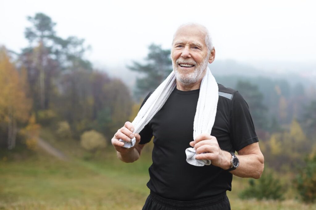 Old man staying active outdoors